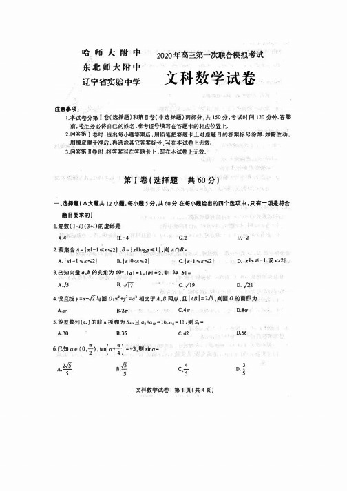 2020年三省三校(辽宁实验、东北师大附中、哈师大附中)一模考试文科数学试卷(含答案解析)