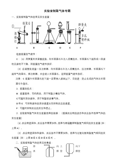 中考化学专题复习：实验室制取气体专题知识点归纳