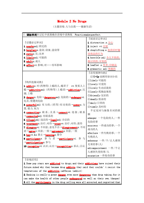 高考英语一轮复习Module2NoDrugs预习案外研版必修2