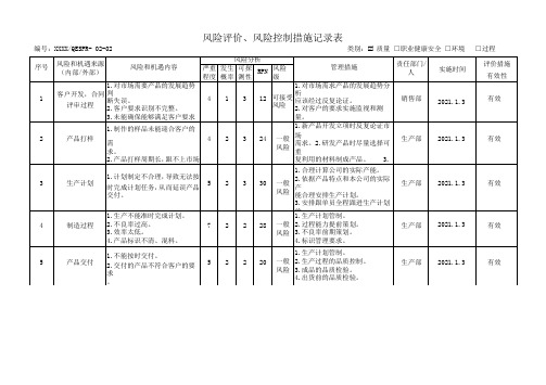 风险评价、风险控制措施记录表-质量