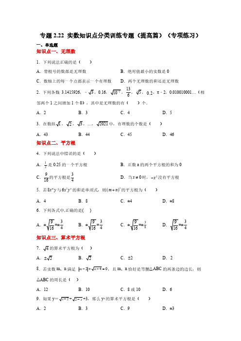 2.22 实数知识点分类训练提高篇专项练习20212022学年八年级数学上册基础知识专项讲练北师大版