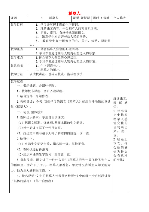 六年级语文上册第一单元1稻草人教案1语文S版(最新整理)