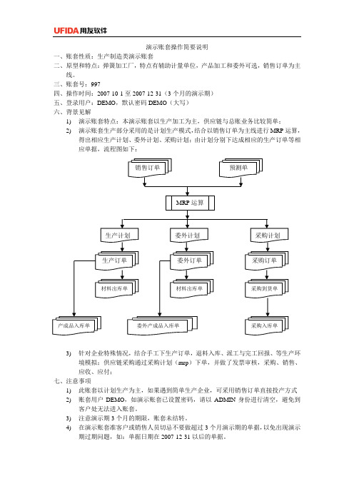 用友T6演示账套操作简要说明-五金行业