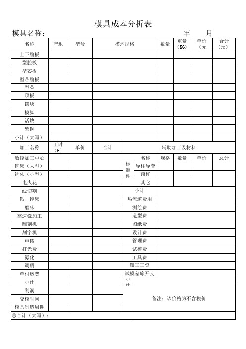 模具成本分析表