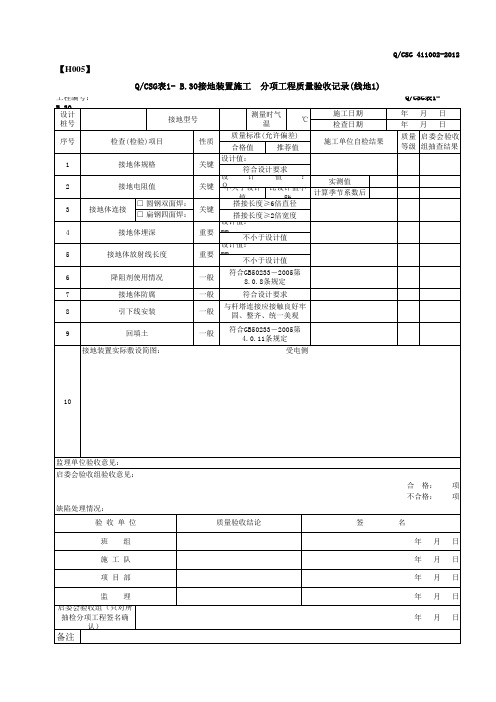 1- B.30接地装置施工  分项工程质量验收记录(线地1)