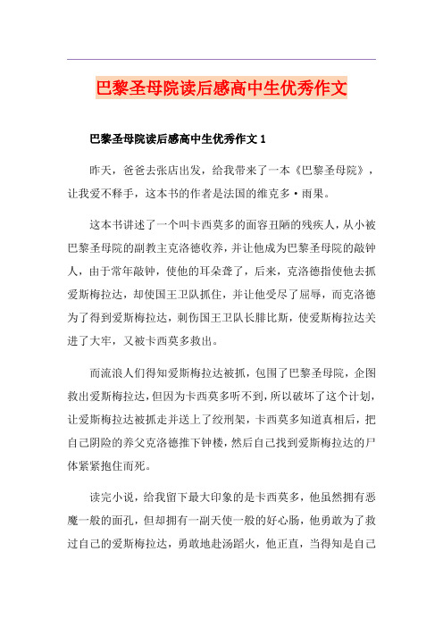 巴黎圣母院读后感高中生优秀作文