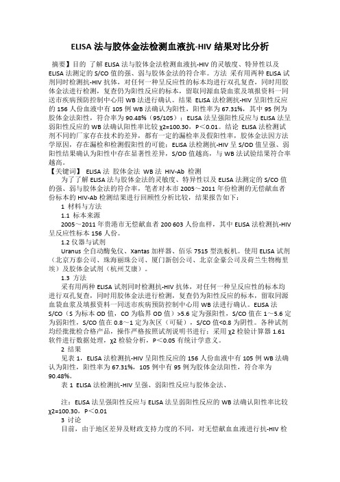 ELISA法与胶体金法检测血液抗-HIV结果对比分析