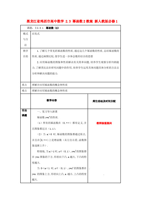 黑龙江省鸡西市高中数学 2.3 幂函数2教案 新人教版必