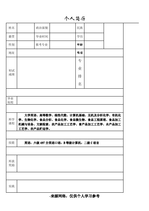 考研联系导师-个人简历及陈述