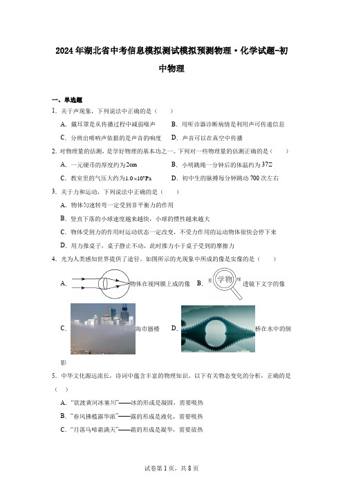 2024年湖北省中考信息模拟测试模拟预测物理化学试题-初中物理