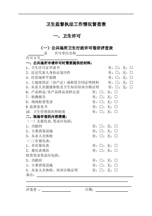 卫生监督执法工作情况督查表