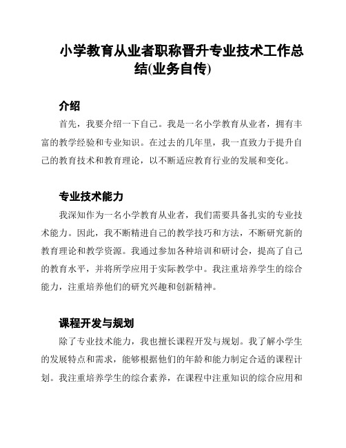 小学教育从业者职称晋升专业技术工作总结(业务自传)