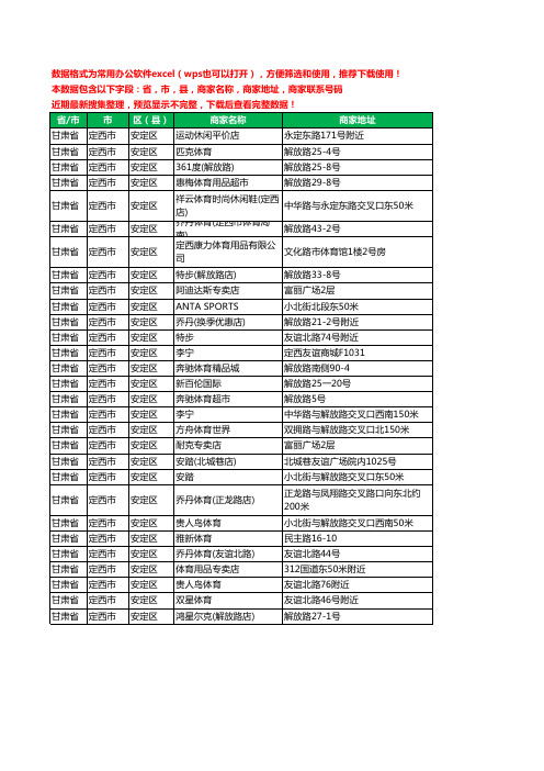 2020新版甘肃省定西市安定区体育用品工商企业公司商家名录名单联系电话号码地址大全29家