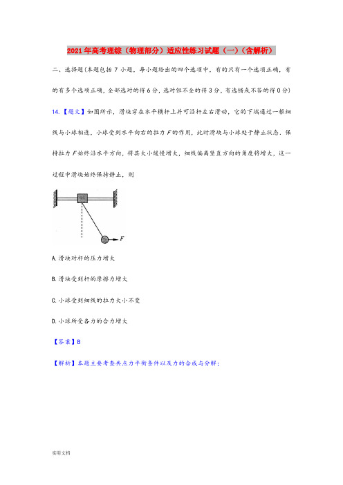 2021-2022年高考理综(物理部分)适应性练习试题(一)(含解析)