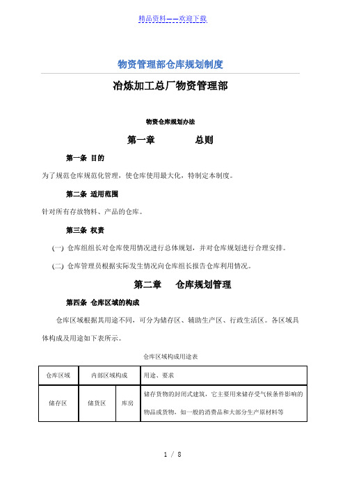 物资仓库规划办法,仓库区域的构成,储存区域规划要求 - 现场管理经验.doc