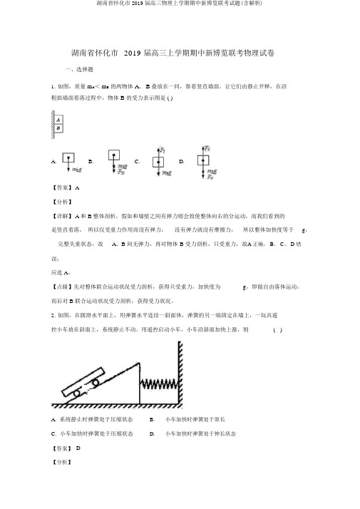 湖南省怀化市2019届高三物理上学期期中新博览联考试题(含解析)