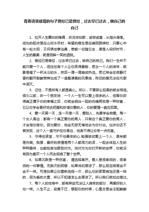 青春语录感情的句子曾经已是曾经，过去早已过去，做自己的自己