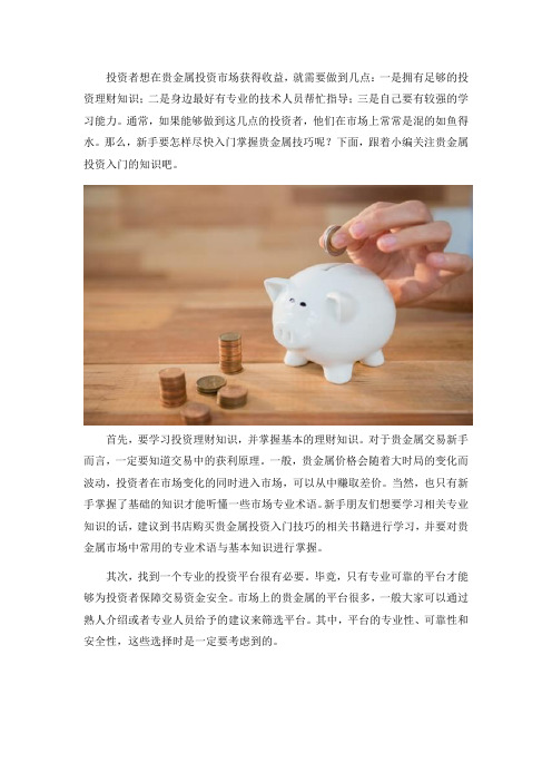 贵金属投资入门技巧,新手怎样尽快入门