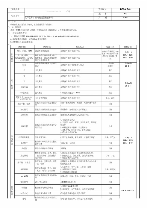 锂电池成品检验标准