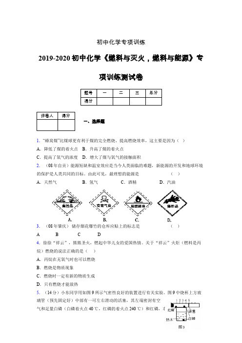 2019-2020学年初中化学《燃料与灭火,燃料与能源》专项训练模拟测试(含答案) (321)