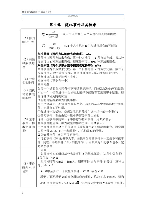 (浙大第四版)概率论与数理统计知识点总结.