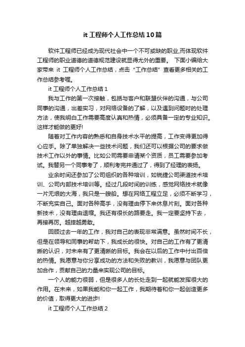 it工程师个人工作总结10篇