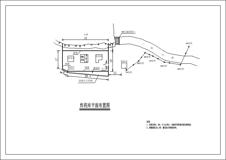 某地炸药库设计平面建筑布置示意图