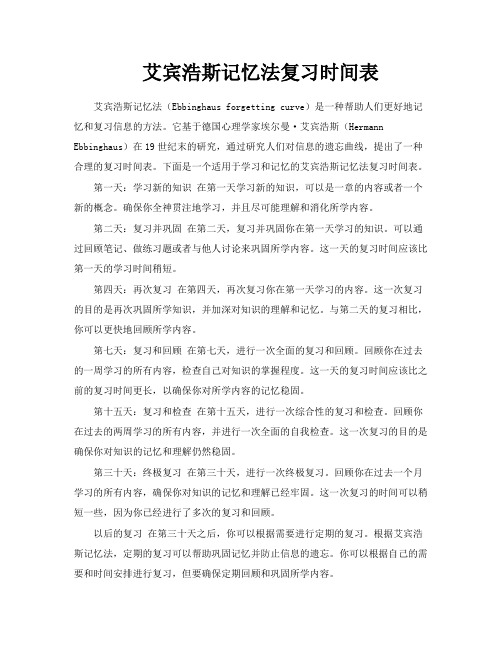 艾宾浩斯记忆法复习时间表