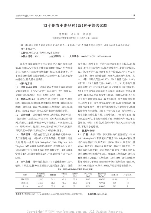 12个烟农小麦品种(系)种子筛选试验