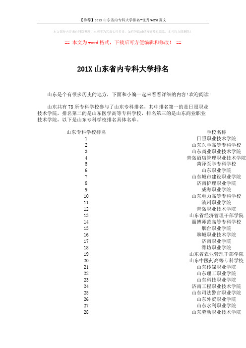 【推荐】201X山东省内专科大学排名-优秀word范文 (3页)