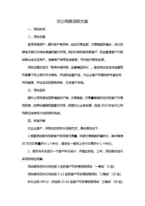 对公网银活跃方案