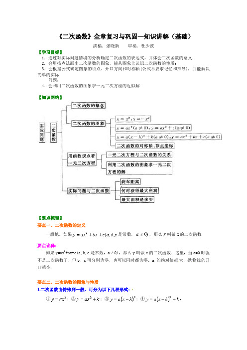 北京四中2014届九年级数学总复习专练：《二次函数》全章复习与巩固—知识讲解(基础)