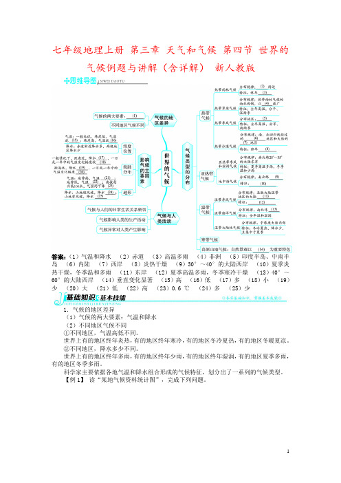 七年级地理上册 第三章 天气和气候 第四节 世界的气候例题与讲解(含详解) 新人教版