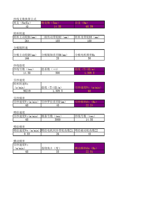 纺纱工艺计算公式1