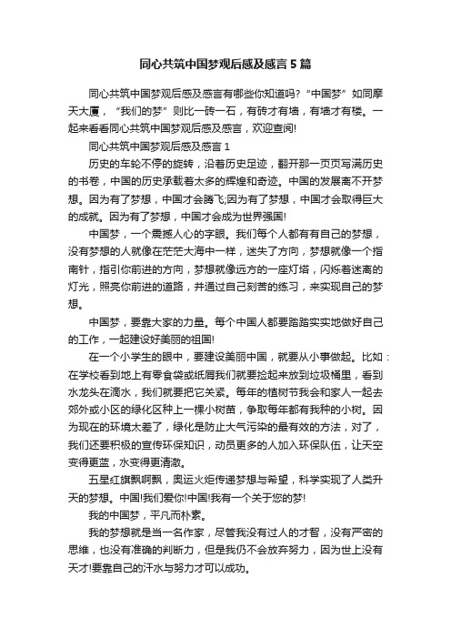 同心共筑中国梦观后感及感言5篇