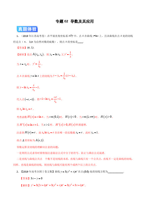 2020年高考数学二轮专项提升(江苏)专题02 导数及其应用(解析版)