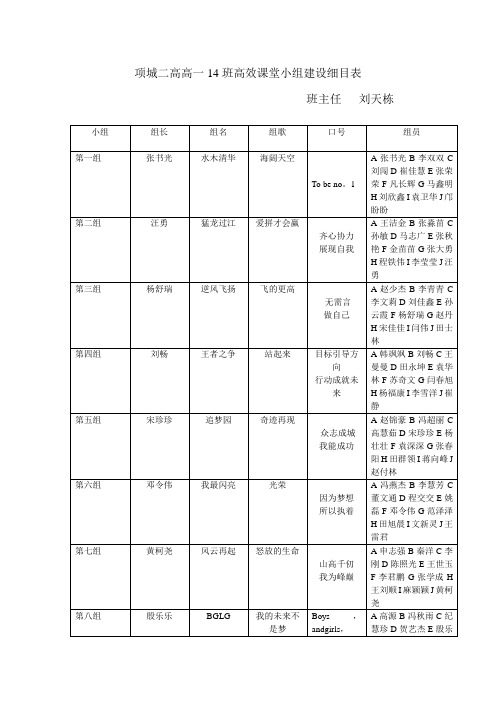 高效课堂班级小组建设表