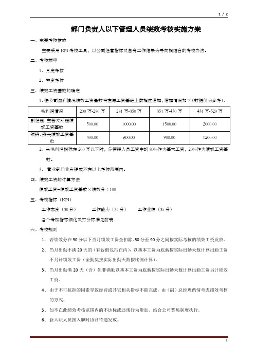 基层管理人员绩效考核方案