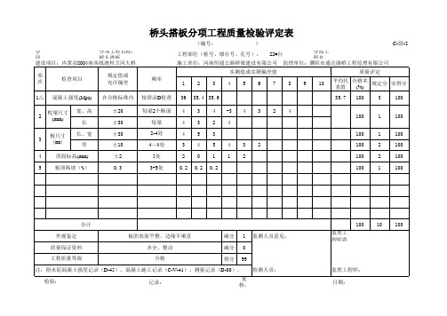 桥头搭板分项工程质量检验表