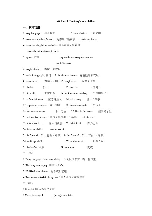 新版译林牛津英语6a复习资料+练习