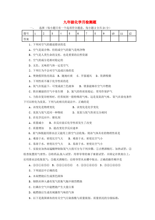 人教版九年级化学月考试题