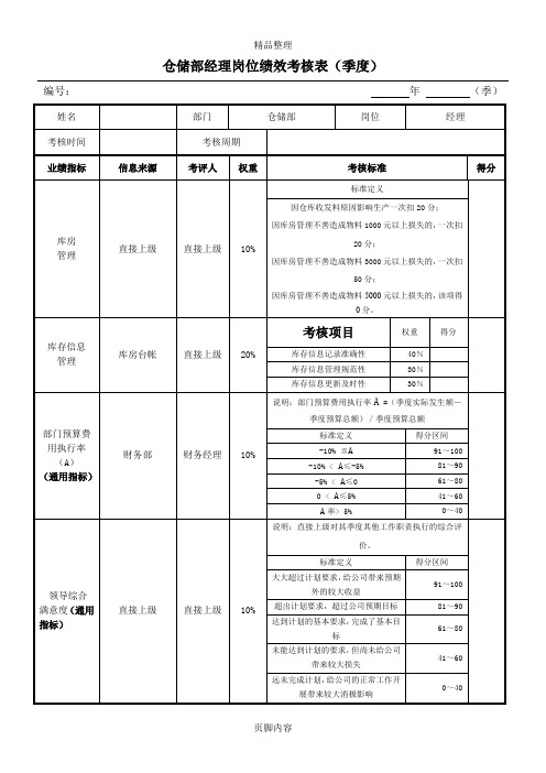 仓储部经理绩效考核指标