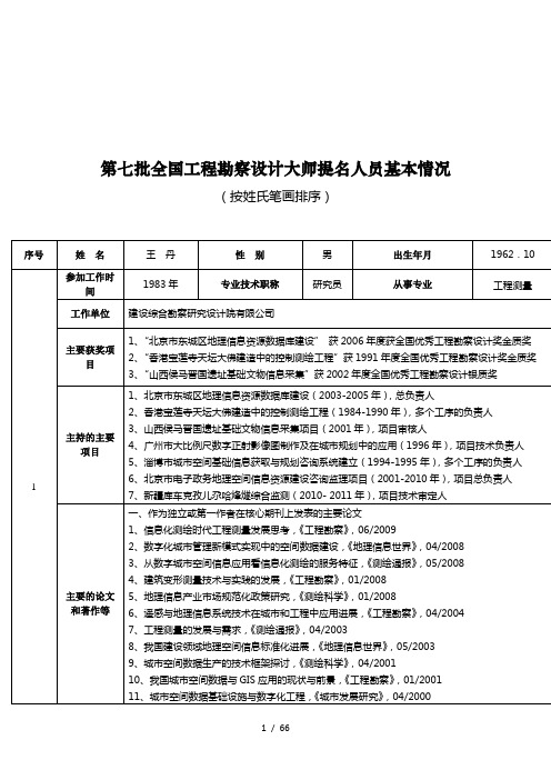 第七批全国工程勘察设计大师提名人员基本情况