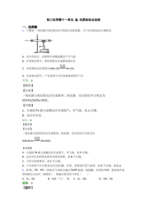 初三化学第十一单元 盐 化肥知识点总结