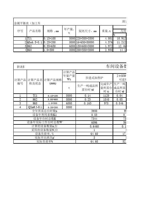 金属平衡及设备负荷表