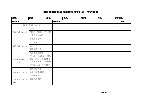 病历检查登记表(手术病例)