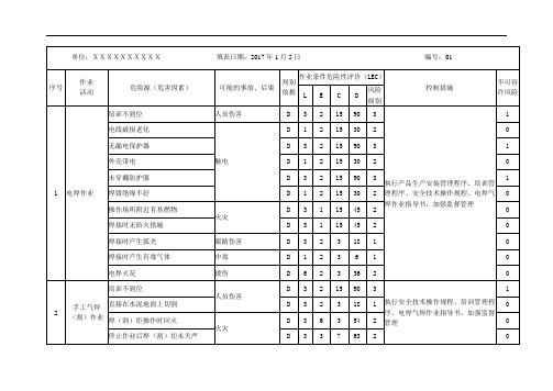 危险有害因素识别及风险评价表