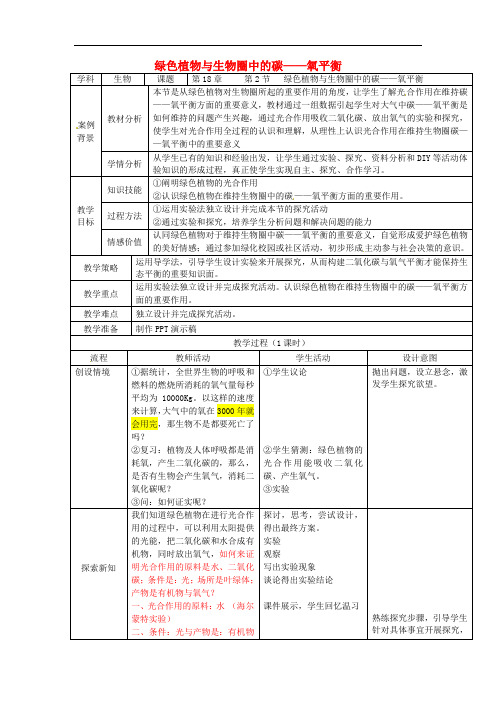  绿色植物与生物圈中的碳——氧平衡 公开课教案 (新版)苏科版教案