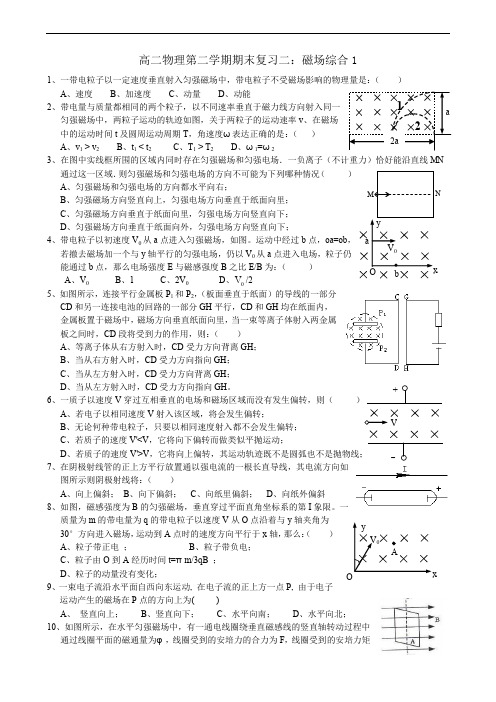 高二物理第二学期期末复习二磁场综合1.doc