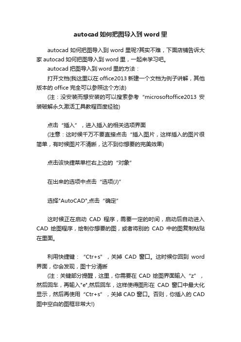 autocad如何把图导入到word里